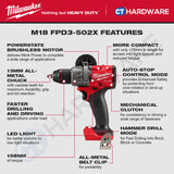 Milwaukee M18 SERVICE KIT Combo, M18 FPD3-0X0-502X Percussion Drill, M18 ALIS Area Light, 2x5.0Ah Battery and Charger
