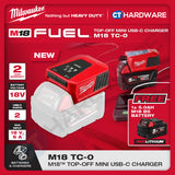 Milwaukee M18 TC-0, Top-Off Mini USB-C Charger With FREE 1x M18 5.0Ah M18 B5 Battery | BARE UNIT