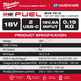Milwaukee M18 TC-0, Top-Off Mini USB-C Charger With FREE 1x M18 5.0Ah M18 B5 Battery | BARE UNIT