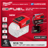 Milwaukee M18 TC, Top-Off Mini USB-C Charger With FREE 1x M18 5.0Ah M18 B5 Battery | BARE UNIT