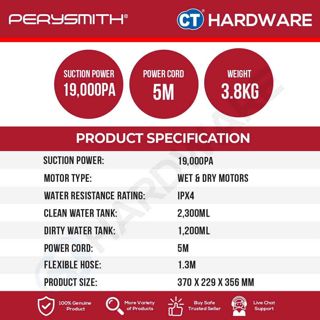 PerySmith M2 II CleanPro Spot Cleaner 600W 19,000Pa