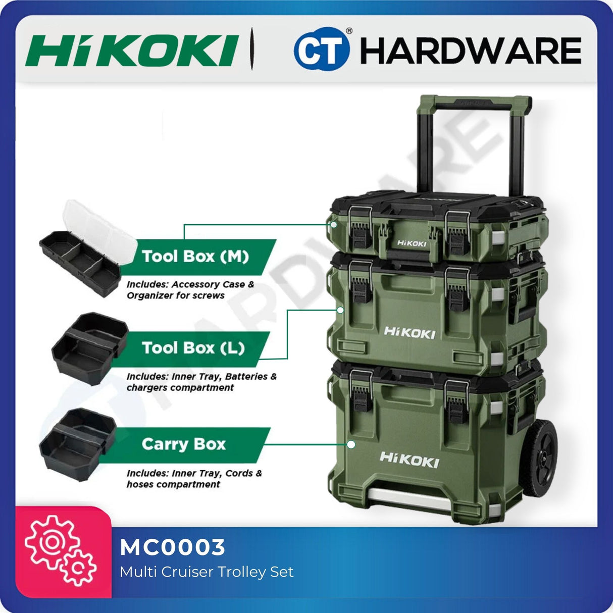 Hikoki MC0003 Trolley Tool Box Set | M, L Carry Box Size