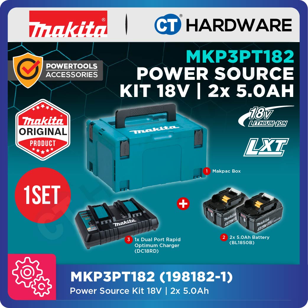 Makita MKP3PT182 Makpac Power Source Kit 18V come with 2x 5.0 Ah Battery & 1x Dual Port Charger With Makpac Connector Case [198182-1]