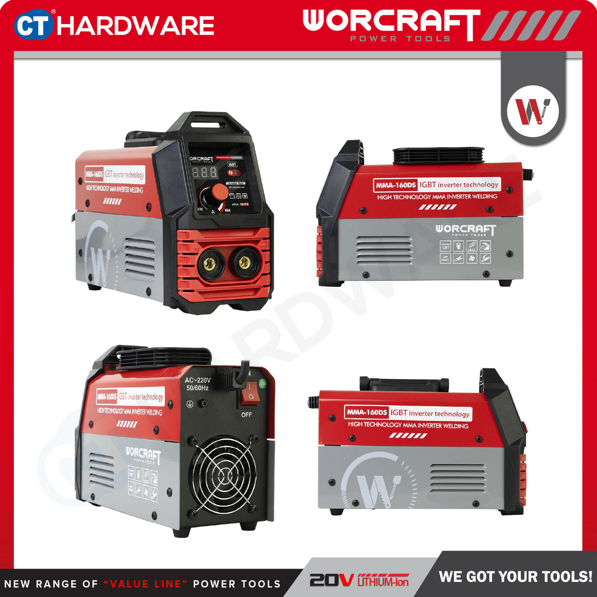 WORCRAFT MMA-160DS Inverter Welding Machine With Set | 6.5KVA | 20-160AMP (PORTABLE TYPE) | Mesin Kimpal Inverter