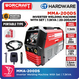 WORCRAFT MMA-200DS Inverter Welding Machine With Set | 7.3KVA | 20-200AMP (PORTABLE TYPE) | Mesin Kimpal Inverter