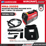 WORCRAFT MMA-200DS Inverter Welding Machine With Set | 7.3KVA | 20-200AMP (PORTABLE TYPE) | Mesin Kimpal Inverter