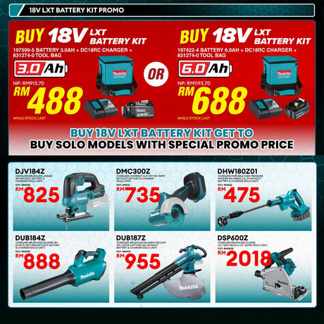 Makita LXT 18V Battery and Rapid Charger Kit With Tool Bag