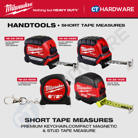Milwaukee Short Tape Measures | Keychain Tape Measure 6FT | Compact Magnetic Tape Measure 16FT & 26FT | STUD™ Tape Measure 35FT | Measuring Tools | Alat Pengukur
