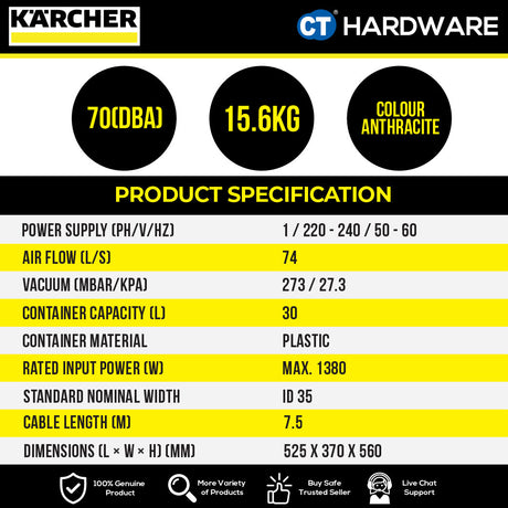 Karcher NT 30/1 Ap L Wet and Dry Vacuum Cleaner [ NT301APL | 11482210 ]