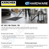 Karcher NT 30/1 ME CLASSIC Wet & Dry Vacuum Cleaner Stainless Steel 1300W 28l [NT301MECLASSIC | 14285690]