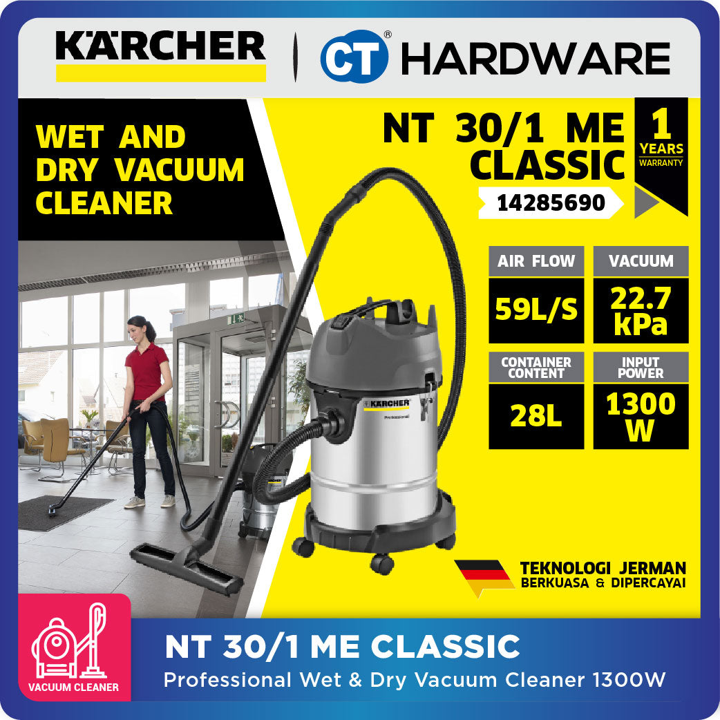Karcher NT 30/1 ME CLASSIC Wet & Dry Vacuum Cleaner Stainless Steel 1300W 28l [NT301MECLASSIC | 14285690]