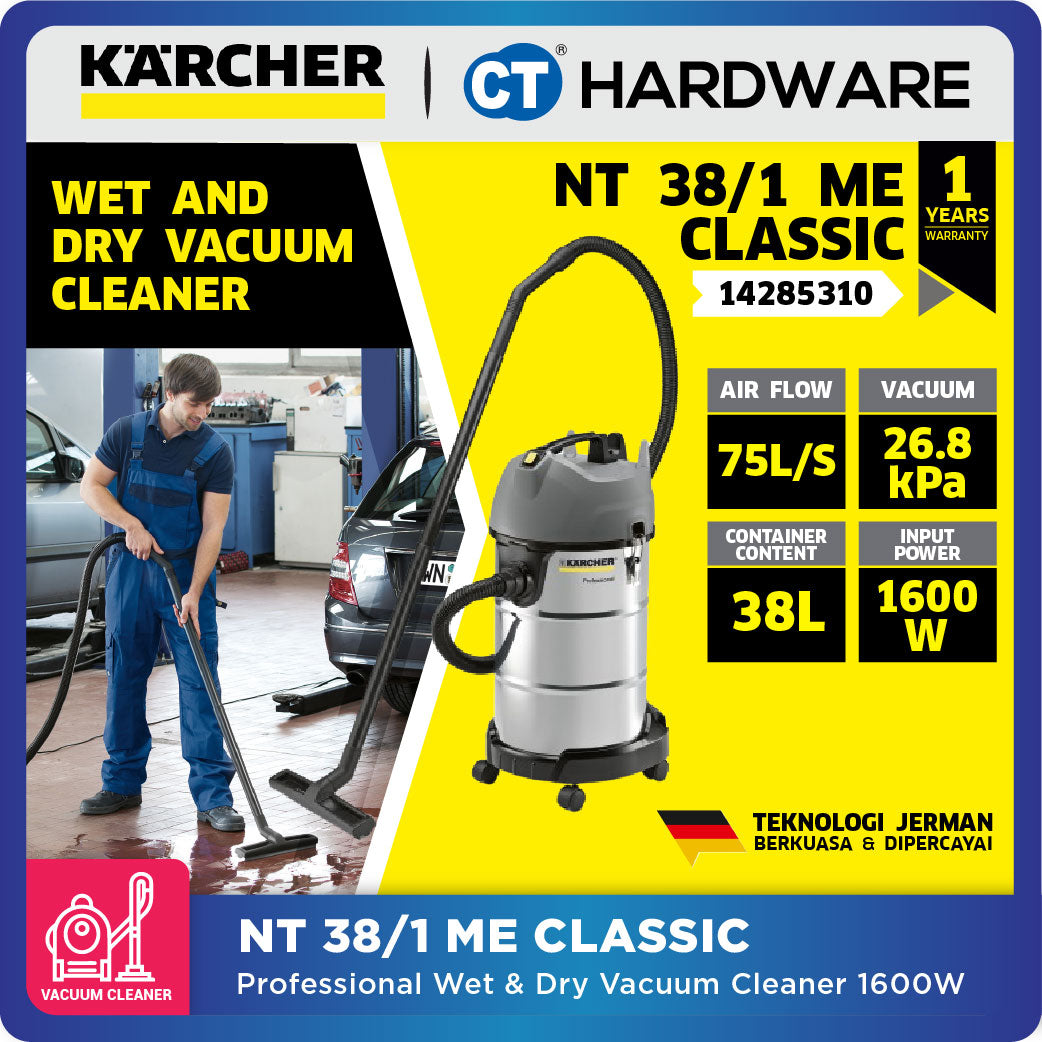 Karcher NT 38/1 ME CLASSIC Wet & Dry Vacuum Cleaner Stainless Steel 1600W | 38L [NT381ME | 14285310]