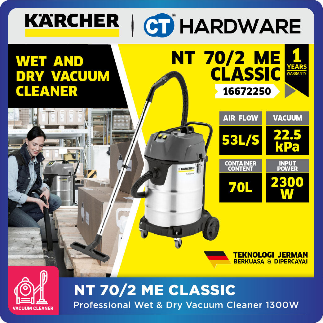 Karcher NT 70/2 ME CLASSIC Wet & Dry Vacuum Cleaner Stainless Steel 2300W 70l [NT702MECLASSIC | 16672250]