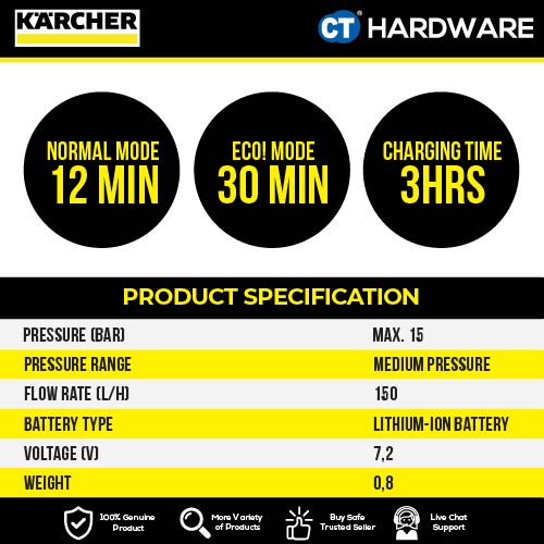 Kärcher OC HANDHELD COMPACT Portable Cleaner | Handheld Pressure Washer for Car & Home 7.2V | max.15 | 150l/h