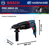 Bosch PRO GBH2-26 3 Mode SDS Plus Rotary Hammer, 830W, 4-26MM, 3J, 06112534L0, GBH226, Tukul Pemecah Konkrit