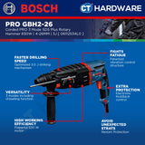 Bosch PRO GBH2-26 3 Mode SDS Plus Rotary Hammer, 830W, 4-26MM, 3J, 06112534L0, GBH226, Tukul Pemecah Konkrit
