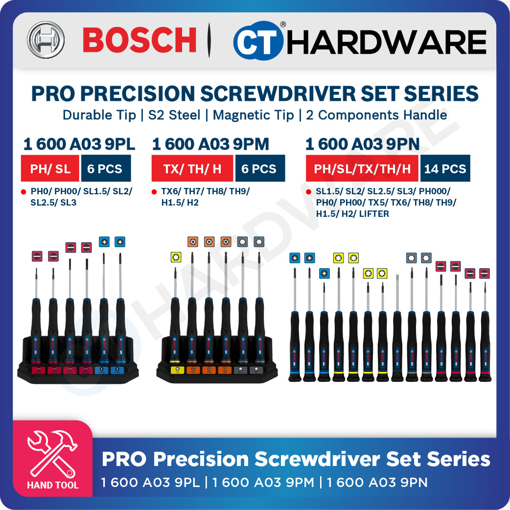 Bosch PRO Precision Screwdriver Set Series, 1600A039PL (6PCS), 1600A039PM (6PCS), 1600A039PN (14PCS)