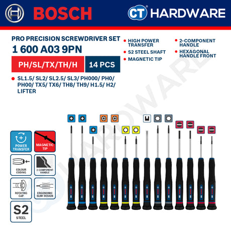 Bosch PRO Precision Screwdriver Set Series, 1600A039PL (6PCS), 1600A039PM (6PCS), 1600A039PN (14PCS)
