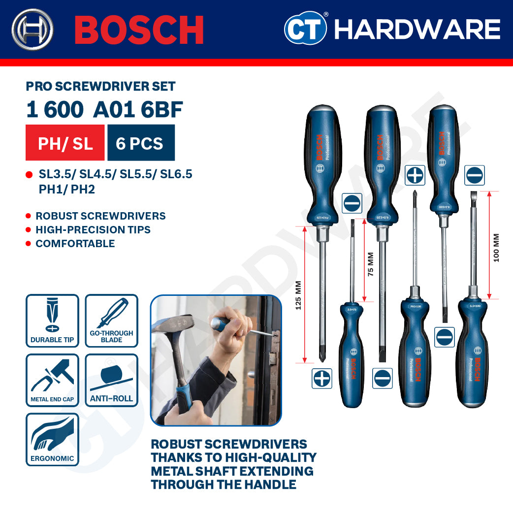Bosch PRO Screwdriver Set Series 1600A016BF (6PCS), 1600A039PD (6PCS), 1600A039PE (6PCS), 1600A039PF (8PCS)