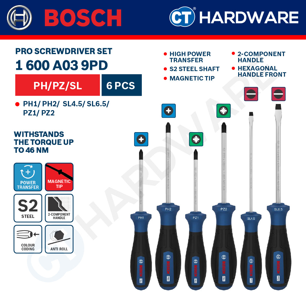 Bosch PRO Screwdriver Set Series 1600A016BF (6PCS), 1600A039PD (6PCS), 1600A039PE (6PCS), 1600A039PF (8PCS)