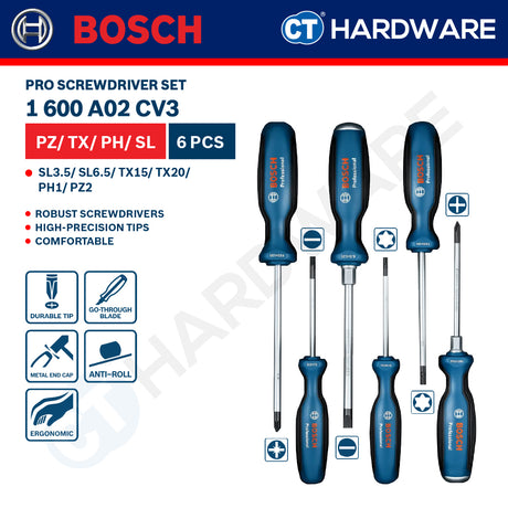 Bosch PRO Screwdriver Set SL/PH/PZ/TX 6pcs [1600A02CV3]