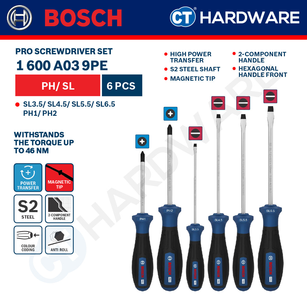 Bosch PRO Screwdriver Set Series 1600A016BF (6PCS), 1600A039PD (6PCS), 1600A039PE (6PCS), 1600A039PF (8PCS)