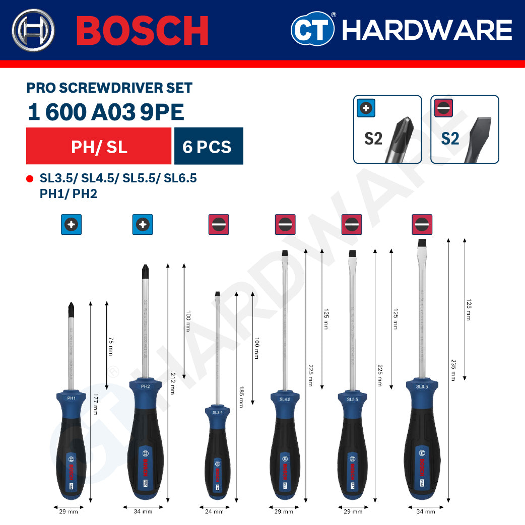 Bosch PRO Screwdriver Set Series 1600A016BF (6PCS), 1600A039PD (6PCS), 1600A039PE (6PCS), 1600A039PF (8PCS)