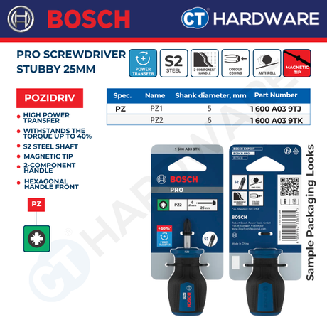 Bosch PRO Stubby Screwdriver Pozidriv 25mm
