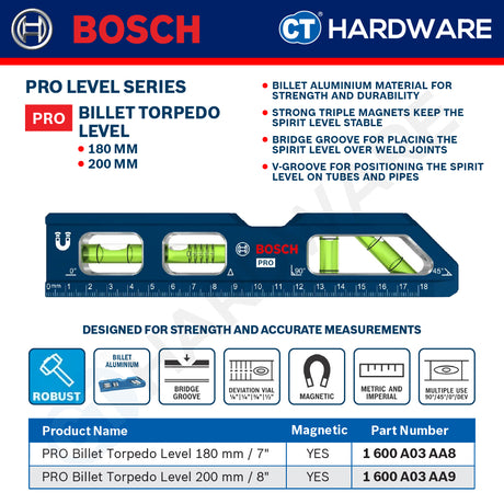 Bosch PRO Level Series, PRO Billet Torpedo Level, PRO Level, PRO Box Level, Box Level, Bosch Hand Tool