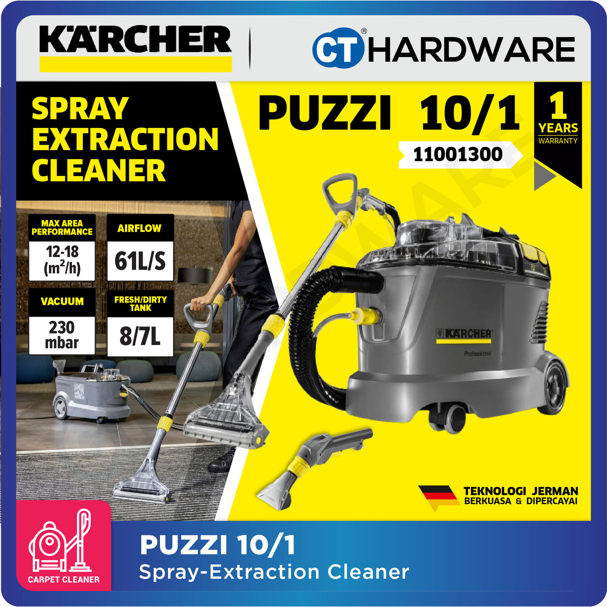 Karcher PUZZI 10/1 Professional Spray Extraction Cleaner 1250W 20-25 m²/h [PUZZI101 | 11001300]