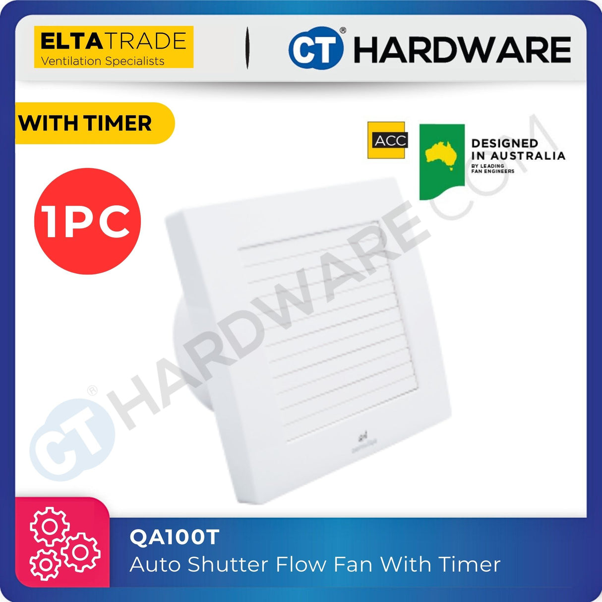 Elta Trade Fantech QA100T Axial Flow Fan with Auto Shutter & Timer – 4" Exhaust Fan