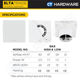 ELTA TRADE QUANTUM AX ULTRA LOW ENERGY AXIAL FAN VENTILATION FAN