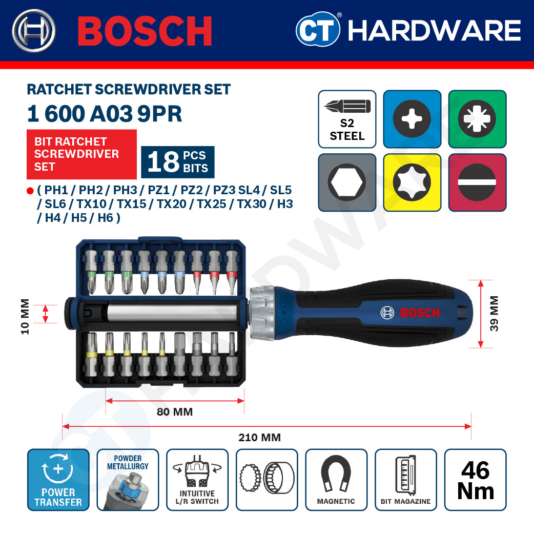 Bosch Ratchet Screwdriver Set, 1600A039PW (6PCS), 1600A039PK (12PCS), 1600A039PR (18PCS), 1600A039PX PRO Magnetizer, Bosch Hand Tool