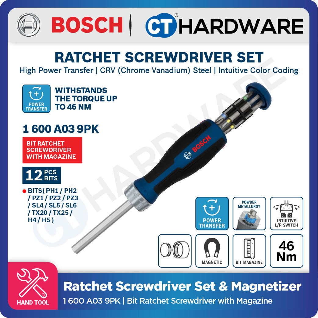 Bosch Bit Ratchet Screwdriver with Magazine 12-Bit Set [1600A039PK]