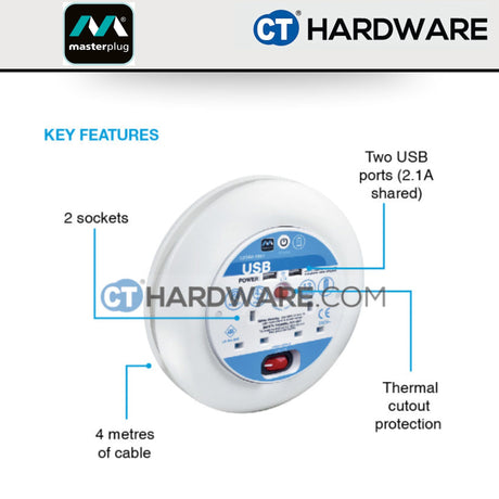 Masterplug Medium Cassette Reel | 4-Socket 13A with 4M Wire