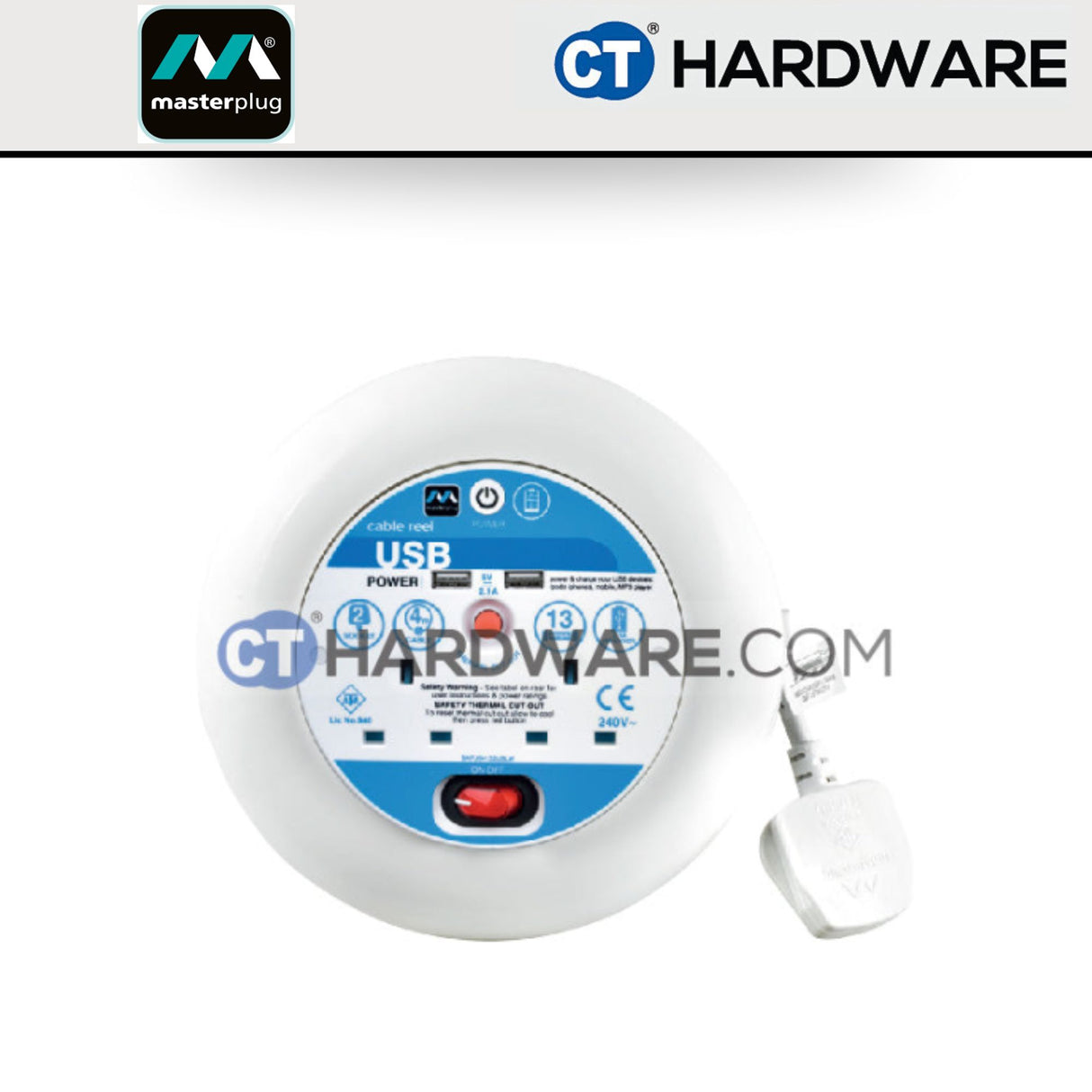 Masterplug Medium Cassette Reel | 4-Socket 13A with 4M Green Wire