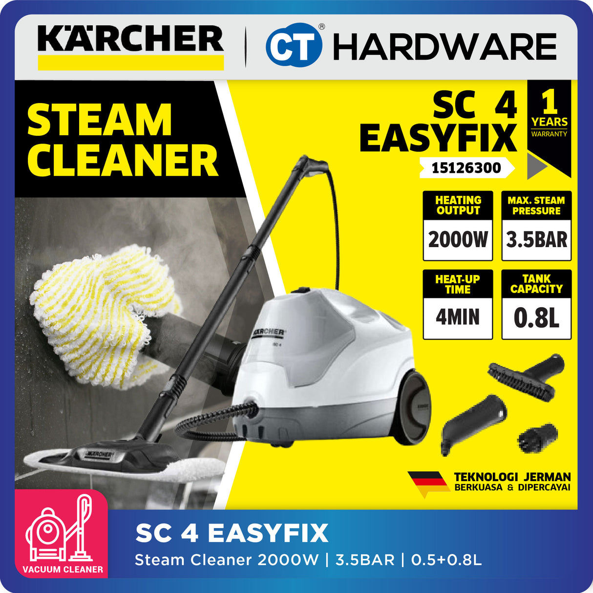 Karcher SC4 EASYFIX Steam Cleaner 2000W 3.5 Bar [SC4EASYFIX | 15126300]