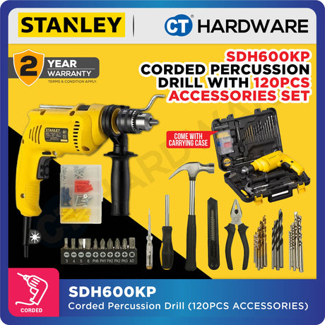 STANLEY SDH600KP | SDH600KM PERCUSSION HAMMER DRILL 13MM 550W COME WITH 120PC ACCESSORIES / MECHANIC SET [ SDH600 ]