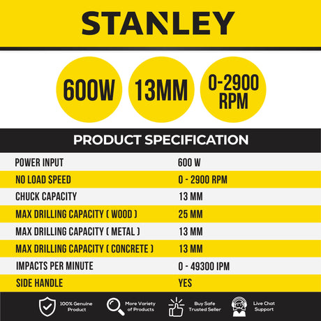 STANLEY SDH600KP | SDH600KM PERCUSSION HAMMER DRILL 13MM 550W COME WITH 120PC ACCESSORIES / MECHANIC SET [ SDH600 ]