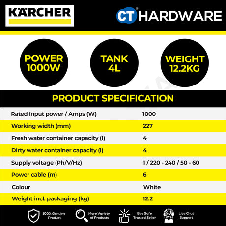 Karcher SE 4 PLUS Wet & Dry Carpet & Vacuum Cleaner 1000W [SE4PLUS 10811700]