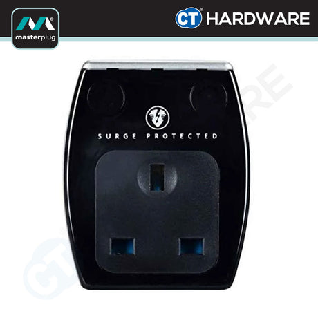 Masterplug SRGAUSBPB3-MP Gloss Black Surge Protected Power Adaptor | 2 USB Ports