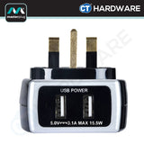 Masterplug SRGAUSBPB3-MP Gloss Black Surge Protected Power Adaptor | 2 USB Ports