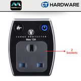 Masterplug Gloss Black Surge Protected Power Adaptor | 2 USB Ports SRGAUSBPB3-MP
