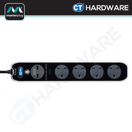 Masterplug SRGLSU42PB-MPA 4-Gang Surge Protected Extension Lead | 2 USB 3.1A (2m)