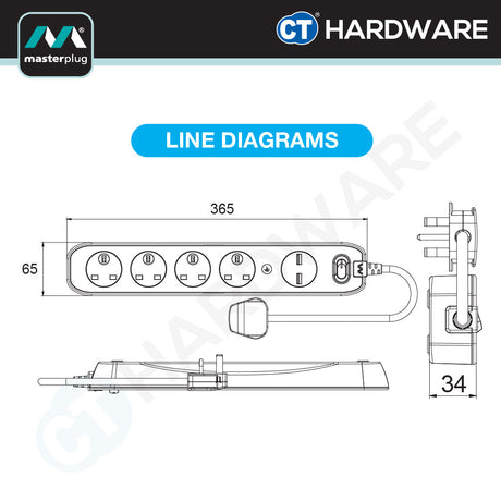 Masterplug SRGLSU42PB-MPA 4-Gang Surge Protected Extension Lead | 2 USB 3.1A (2m)
