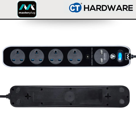 Masterplug SRGLSU42PB-MPA 4-Gang Surge Protected Extension Lead | 2 USB 3.1A (2m)