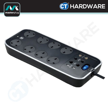 Masterplug SRGSUTC82PB-MPA Surge Protected Power Strip 8-Gang | 2 USB