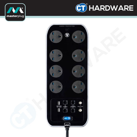 Masterplug SRGSUTC82PB-MPA Surge Protected Power Strip 8-Gang | 2 USB