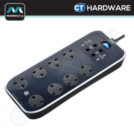 Masterplug SRGSUTC82PB-MPA Surge Protected Power Strip 8-Gang | 2 USB