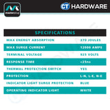 Masterplug SRGTOWSU102PB Tower Surge Protector 10-Gang | 2 USB (2m)